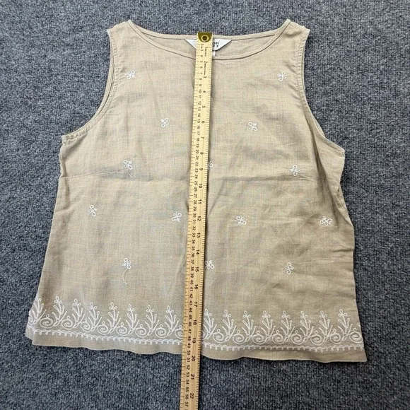 Allison Taylor 100% Linen Embroidered Tank Top Beige Sleeveless Boho M - Picture 2 of 5